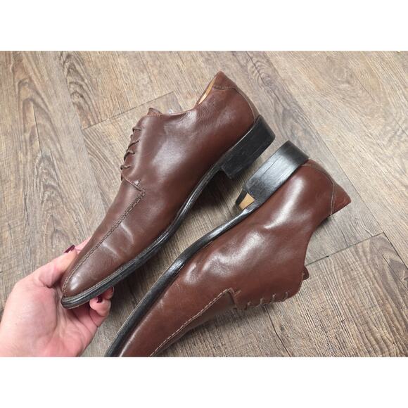 Pronto Uomo FIRENZE Made In Italy Oxford Lace Up Brown Leather Men's Shoes 10 - Picture 5 of 9